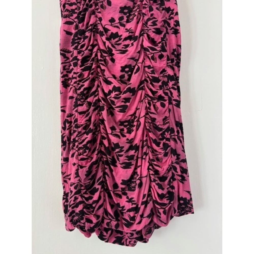 Free People Vintage Y2K Pink Black Floral Ruched Sequin Mini Cocktail Dress Sz 2 - Picture 8 of 14